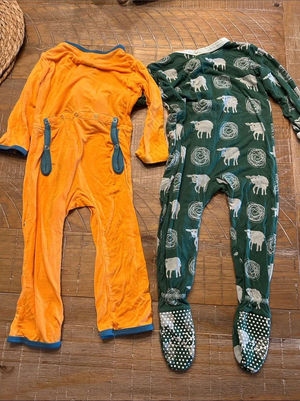 Kickee Pants Orange and Forest Green Kids Footed Pajama Set
